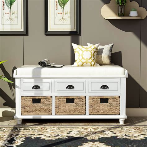 Organize your Entryway with Style: Entryway Bench with 3 Baskets and Cushions - The perfect Storage Solution!